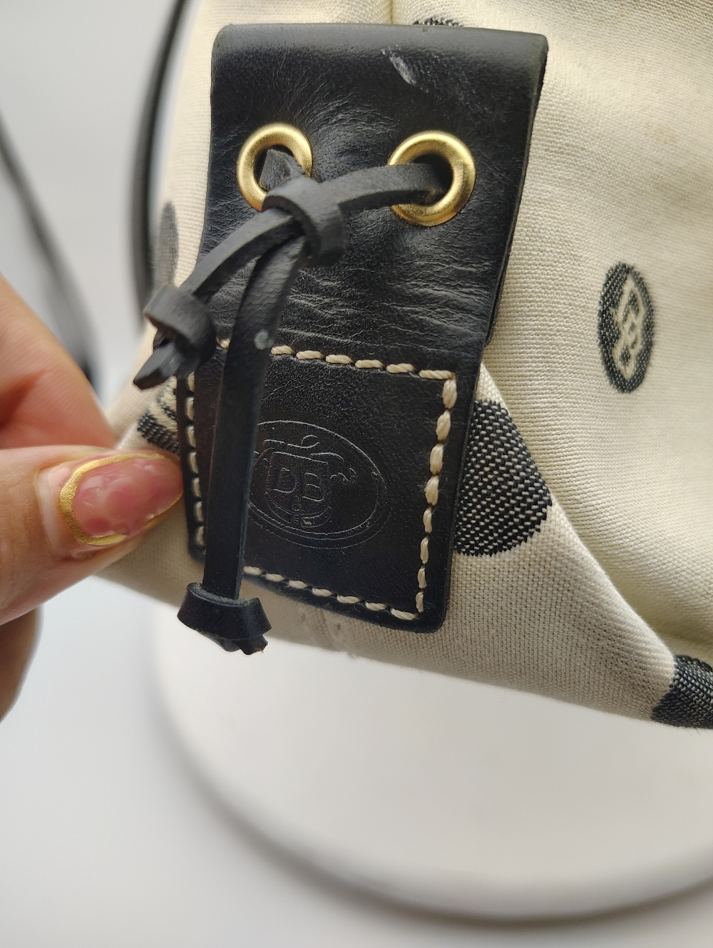 Dooney & Bourke Polka Dot Tote Bag with Tassel Detail - Black and Cream Combo - Picture 8 of 15